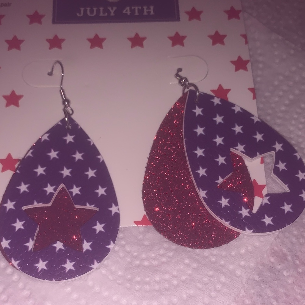 Hand Crafted Patriotic Star Teardrop cut out Earrings NEW